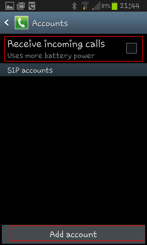 android native sip add account