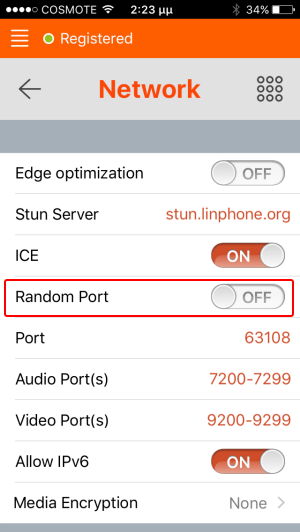 Linphone disable random port